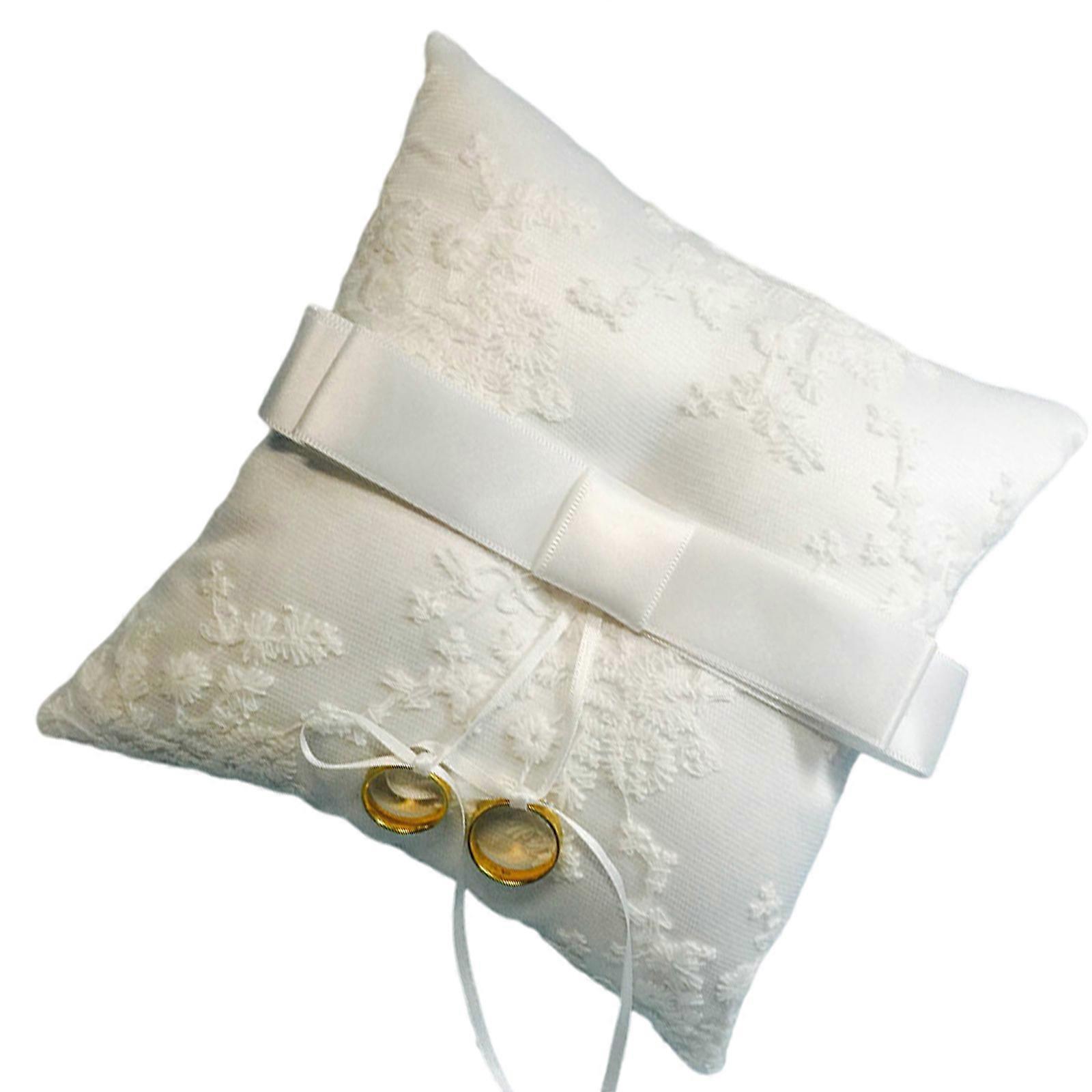 Multi Functional Bridal Rings Holder Bowknot Accented Lace Rings Pillow For Rings Presentation Memory Preservation Multicolor