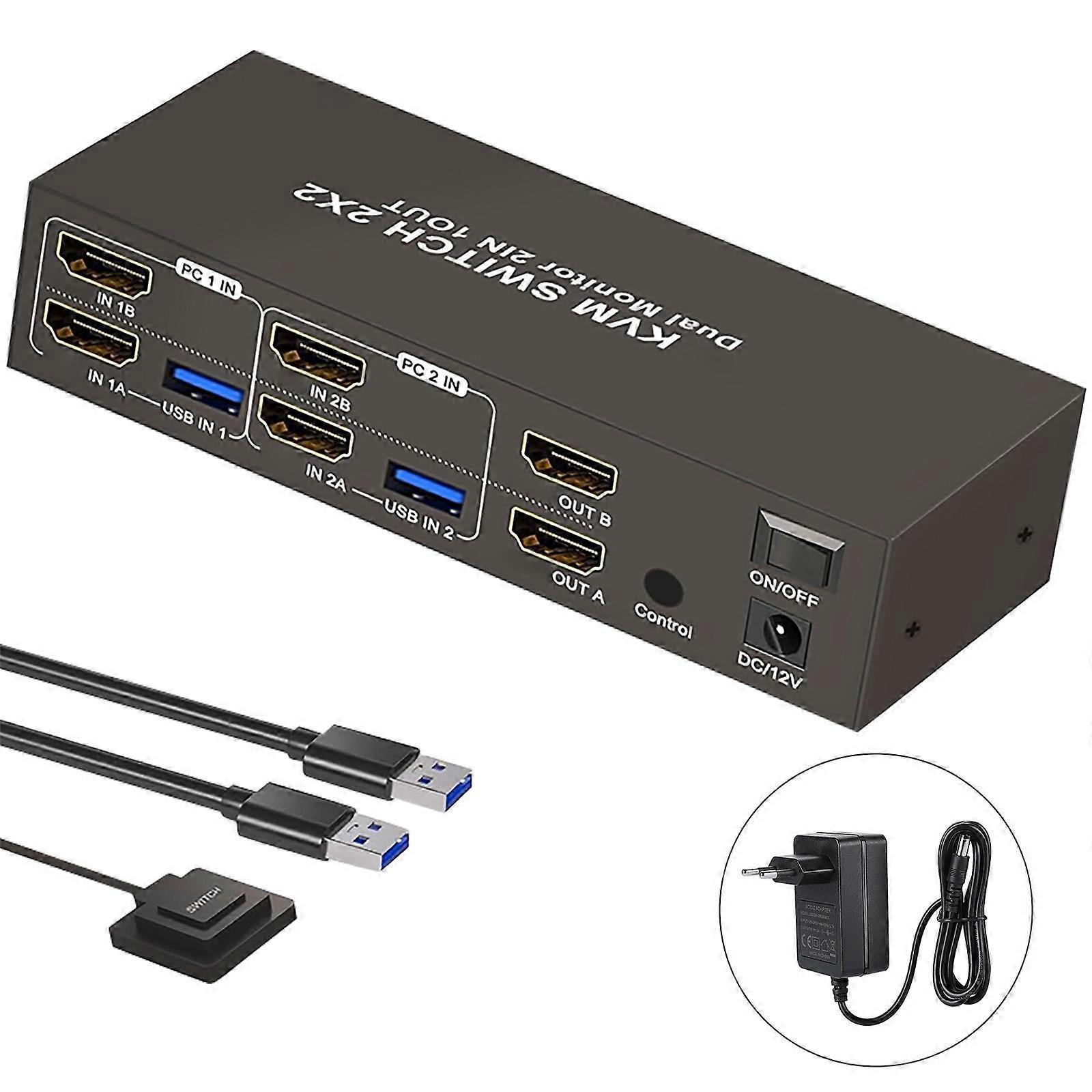 2 Port HDTV KVM Switches For Double Screen Extended Mirror Mode USB3.0 Data Transfer Metal Builts Office Setups Multicolor