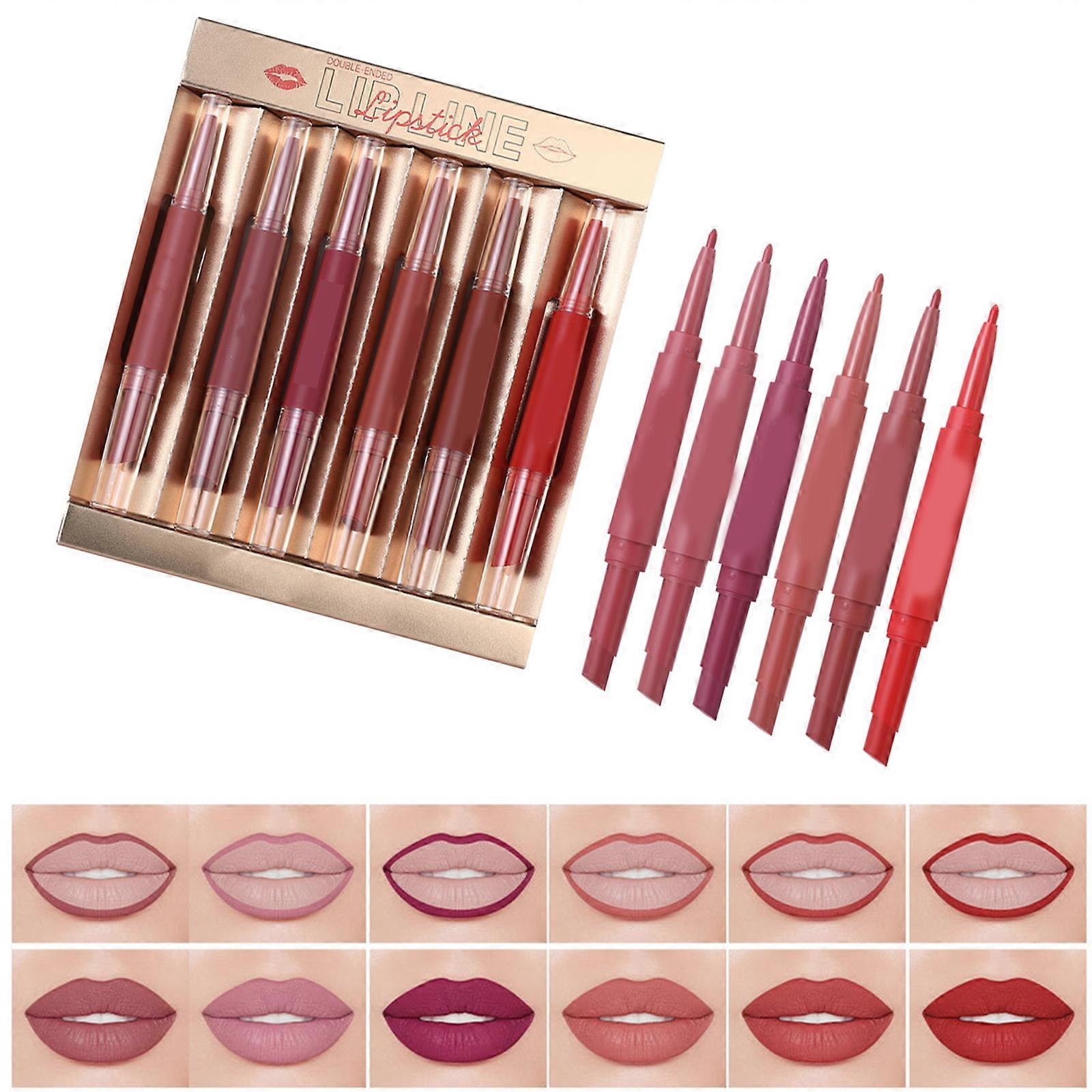 2 in 1 Lip Liner & Soft Lip Color Set Of 6 Transfer Resistant Colors For Expert Lip Shaping Multicolor