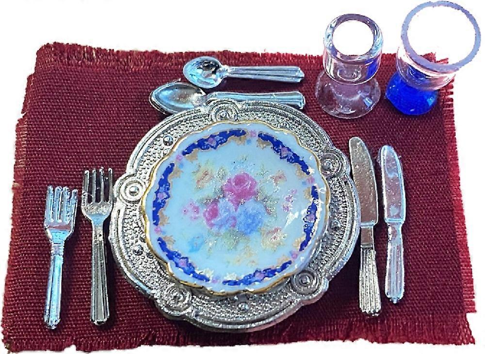 Dolls House Royal Blue Dinner Place Setting Miniature Reutter Dining Accessory
