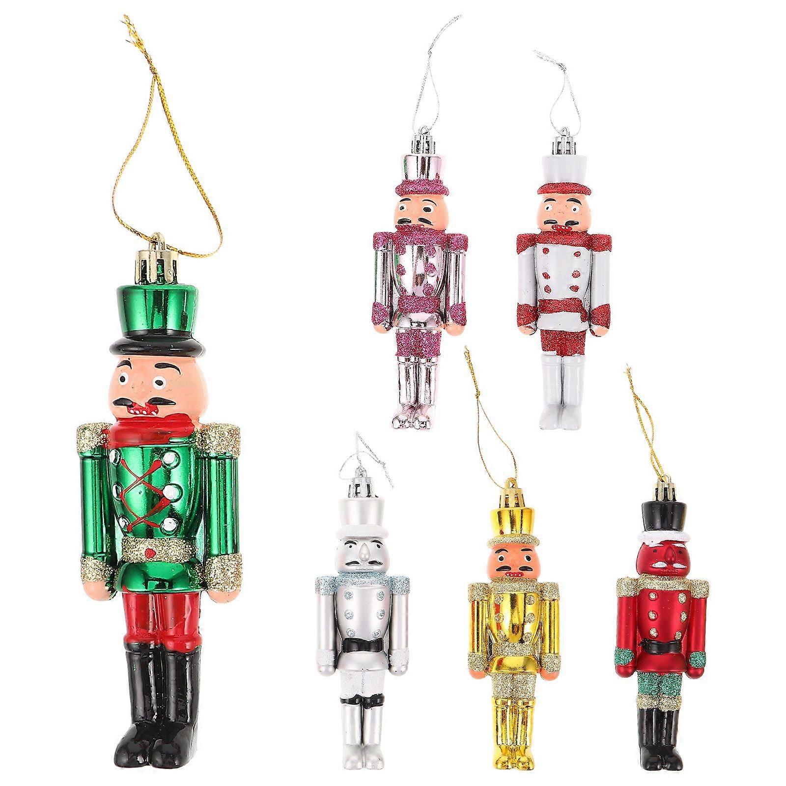 6pcs Mini Nutcracker Ornaments: 5" Hand-Painted Soldier Tree Hanging Decorations - Festive Xmas Nutcracker Figurines for Christmas Holiday Tabletop Dc
