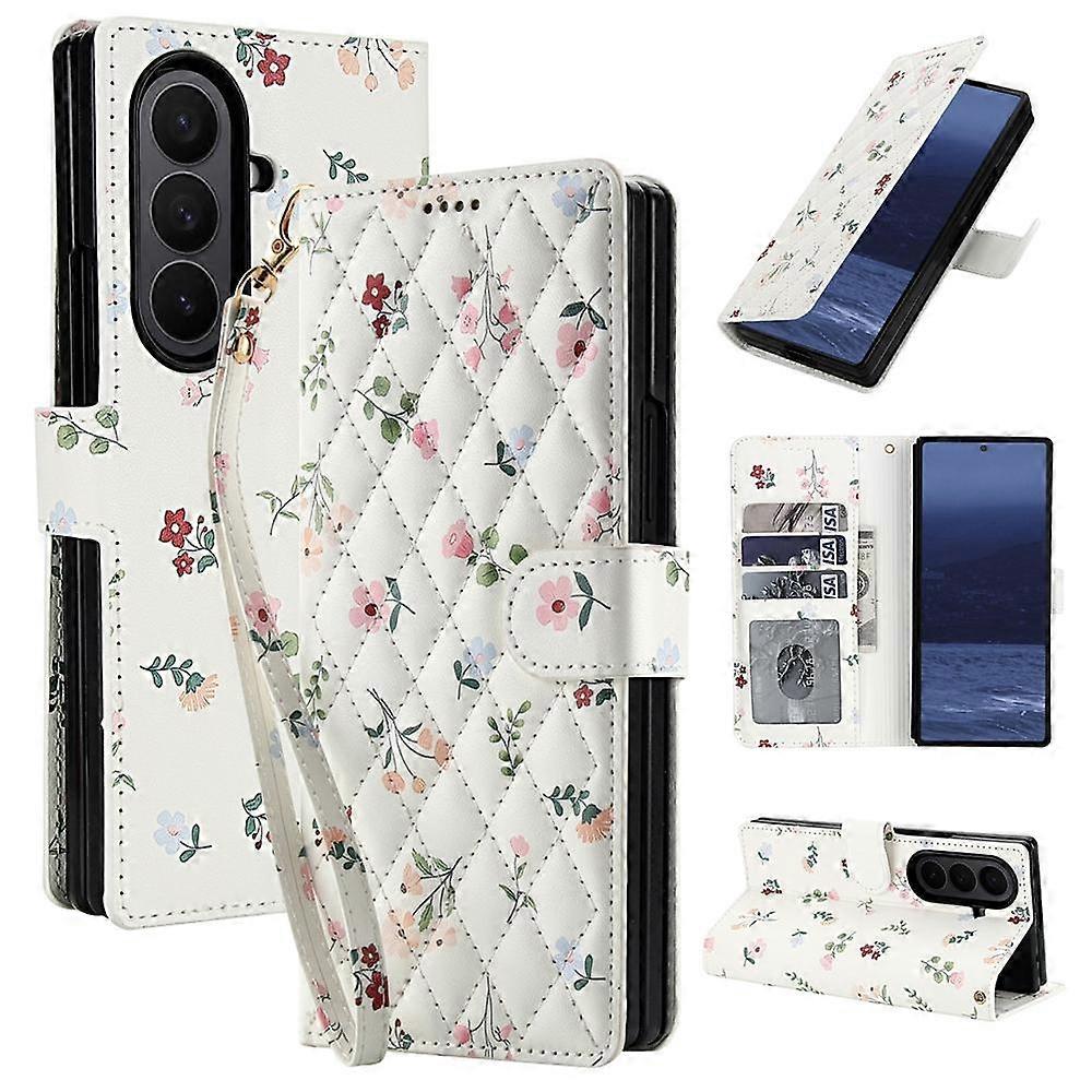 Flower Pattern Buckle Leather Phone Case with Lanyard