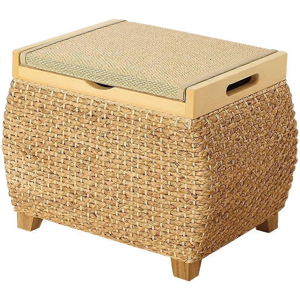 Portable Rattan Ottoman with Handle for Living Room Storage Footrest or Makeup Stool, Drum Primary Color Ref: 8492