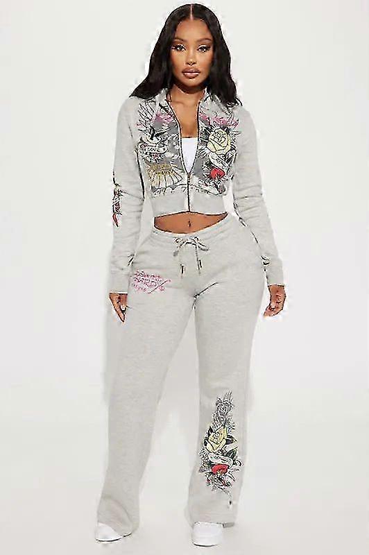Women's Printed Jacket Set with Cartoon Tiger Pattern and Jogger Pants