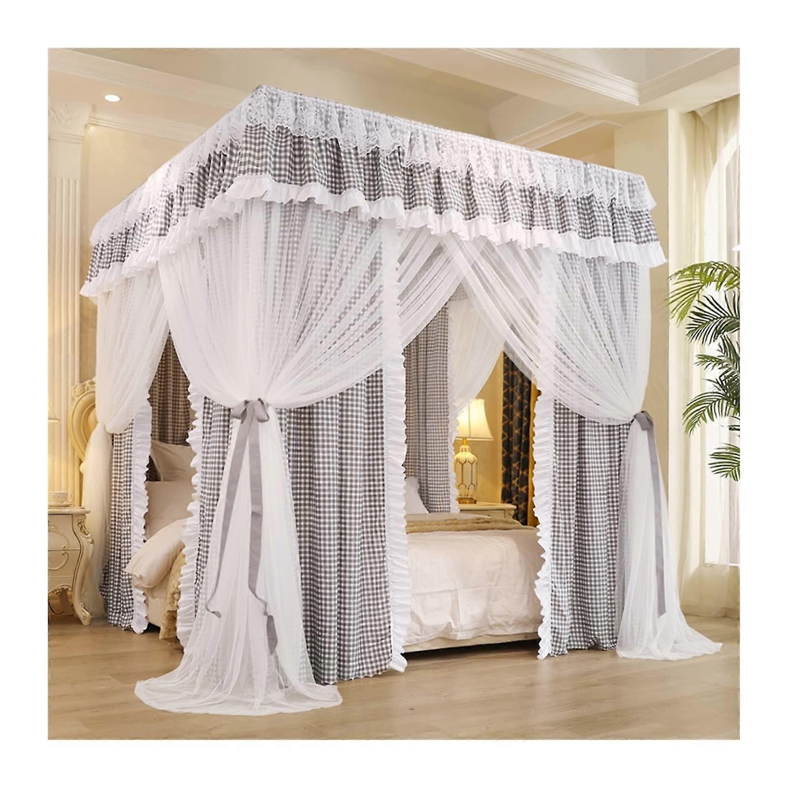 Bed Canopy Mosquito Net, 360° Full Enclosure Lace Curtain with ThreeDoor Easy Access, King Size
