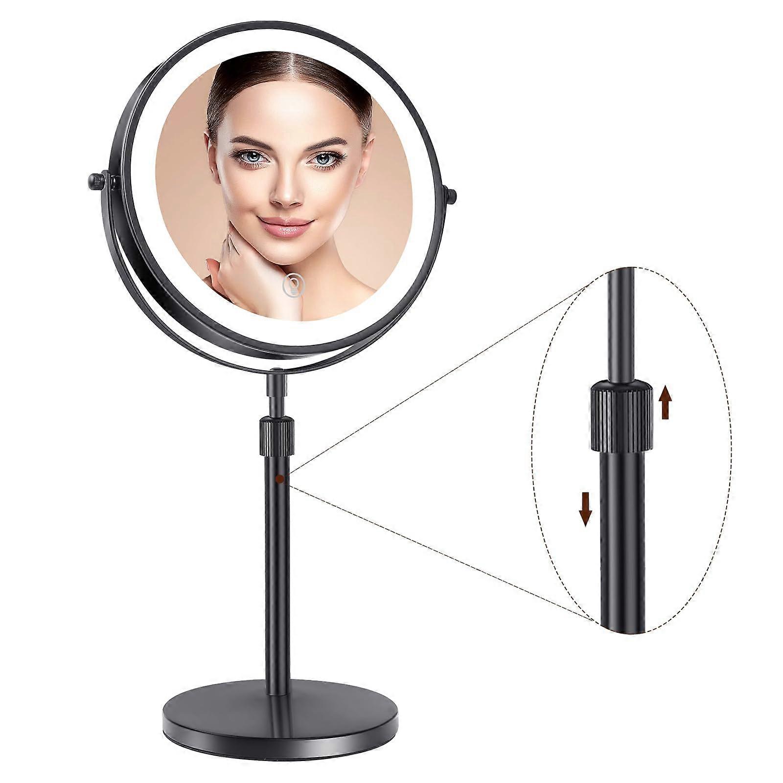 8' Lighted Makeup Mirror 10X Magnification 3 Color Modes Rechargeable Adjustable Height DualSided