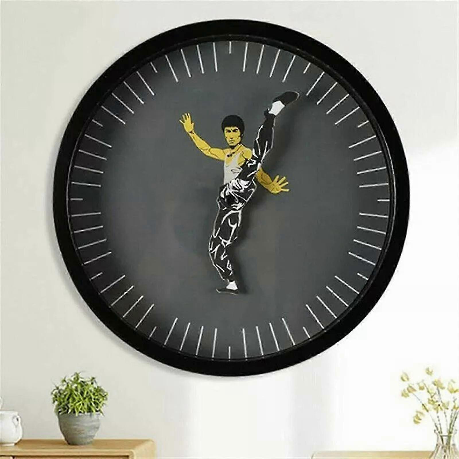 Silent Analog Clock for Kitchen with Black Finish and Kung Fu Art