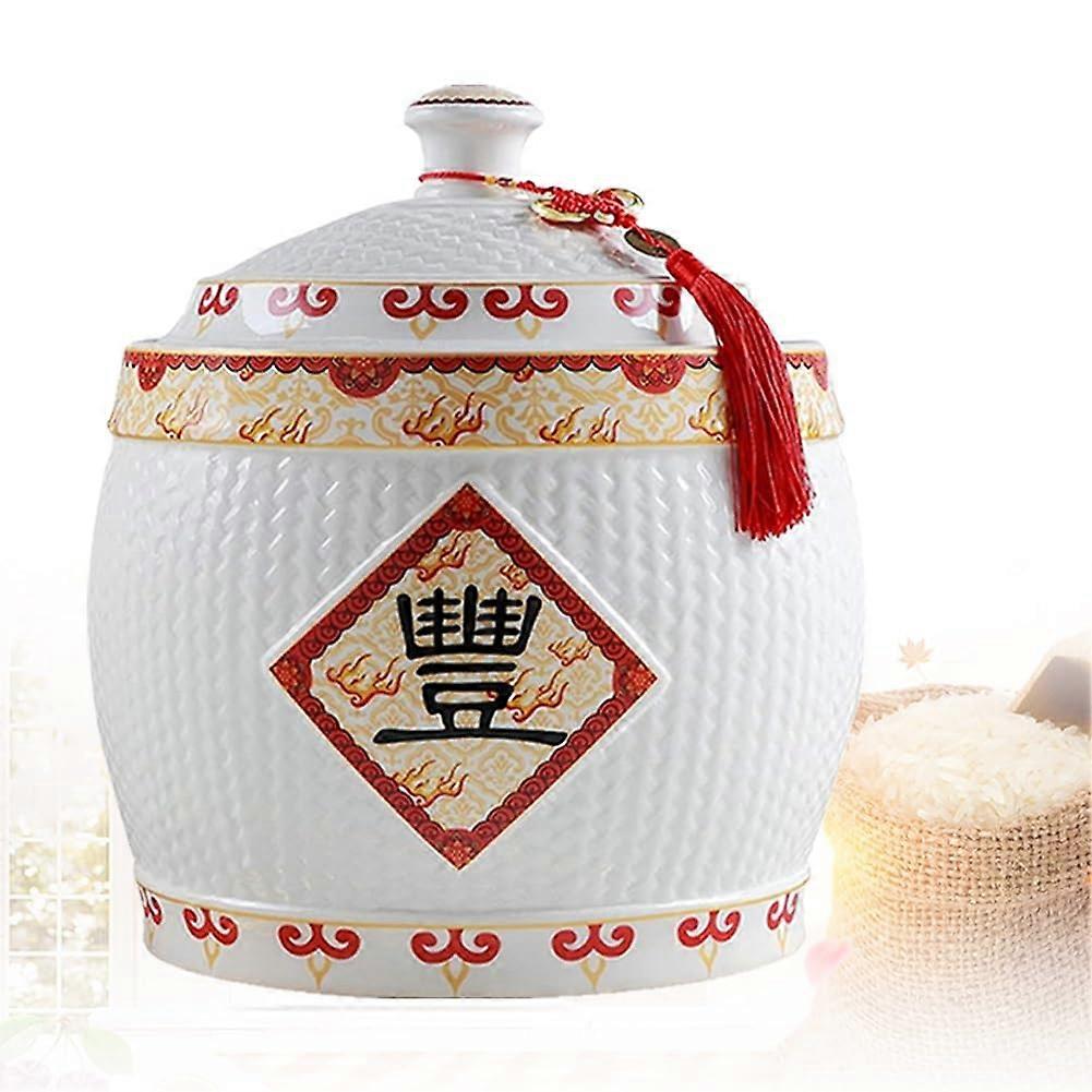 Rice Storage Container Airtight Ceramic Jar 7.5KG Large Capacity Chinese Style Grain Bin
