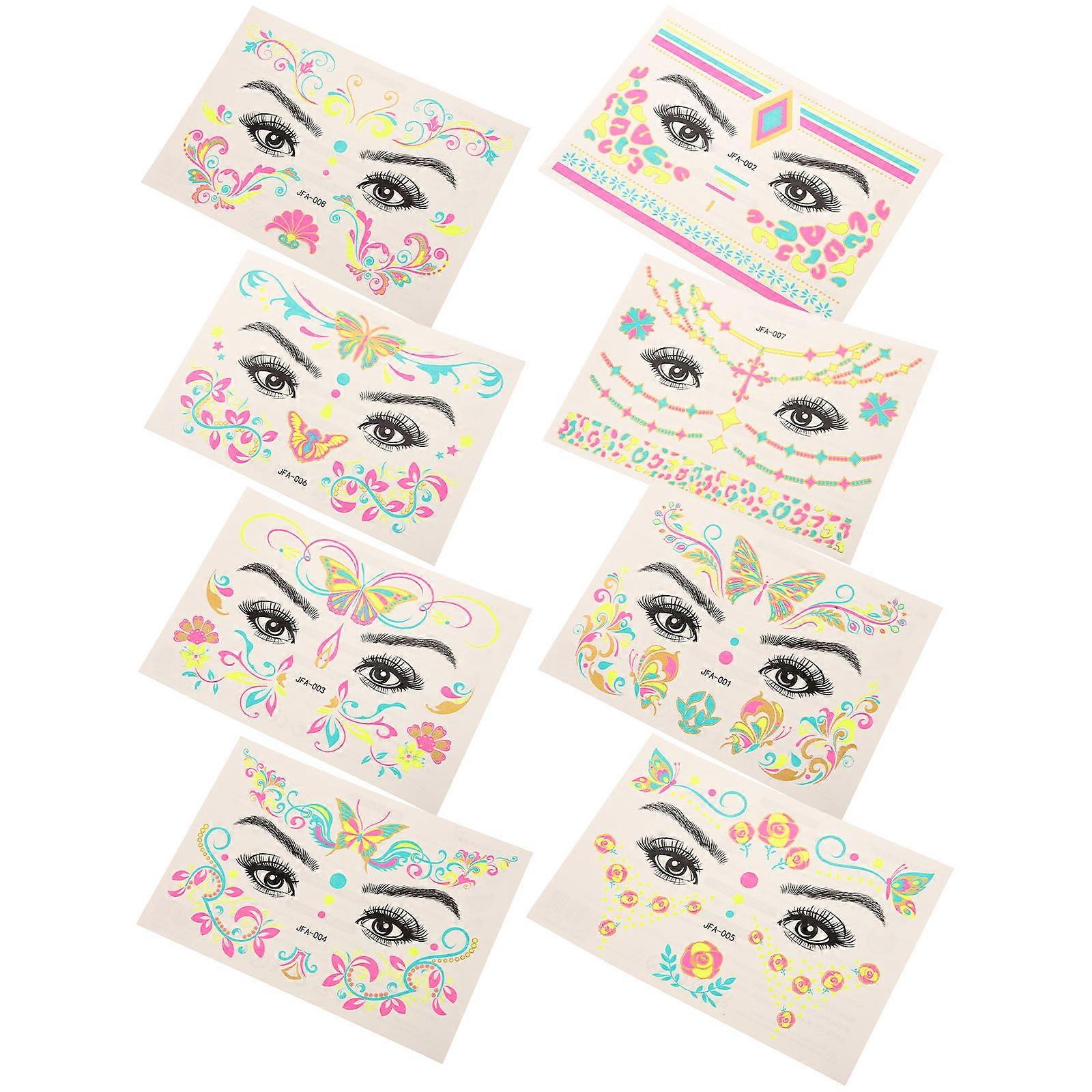 Gold Glitter Fluorescent Face Temporary Tattoo Sticker Party 8 Sheets
