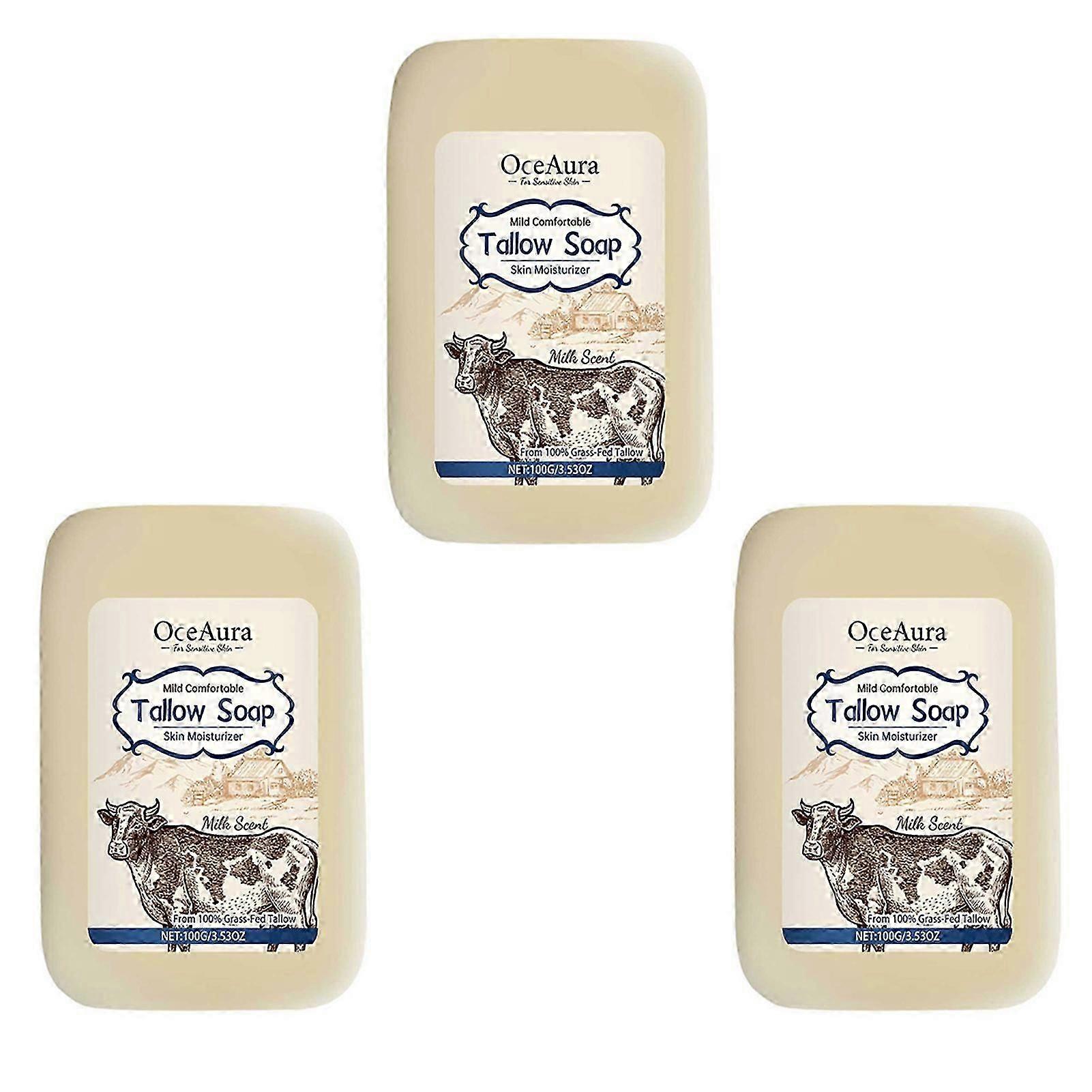 Beef Tallow Soap Bar,Natural Grass Fed Tallow Soap Unscented,Moisturizing Face & Body Wash for Dry, Sensitive Skin,Gentle Clean Handmade Bath Soap for