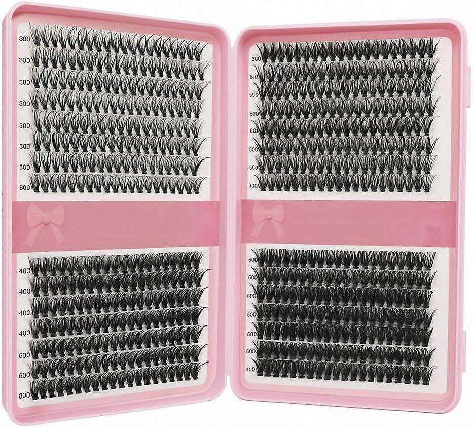 640pcs 12mm Cluster Eyelash Extensions Kit with Natural and Flare Styles, Mixed Density, DIY Set