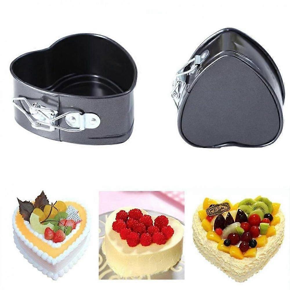 Heart Shaped Mini Springform Cake Pan Set of 2, Nonstick Carbon Steel with Quick Release