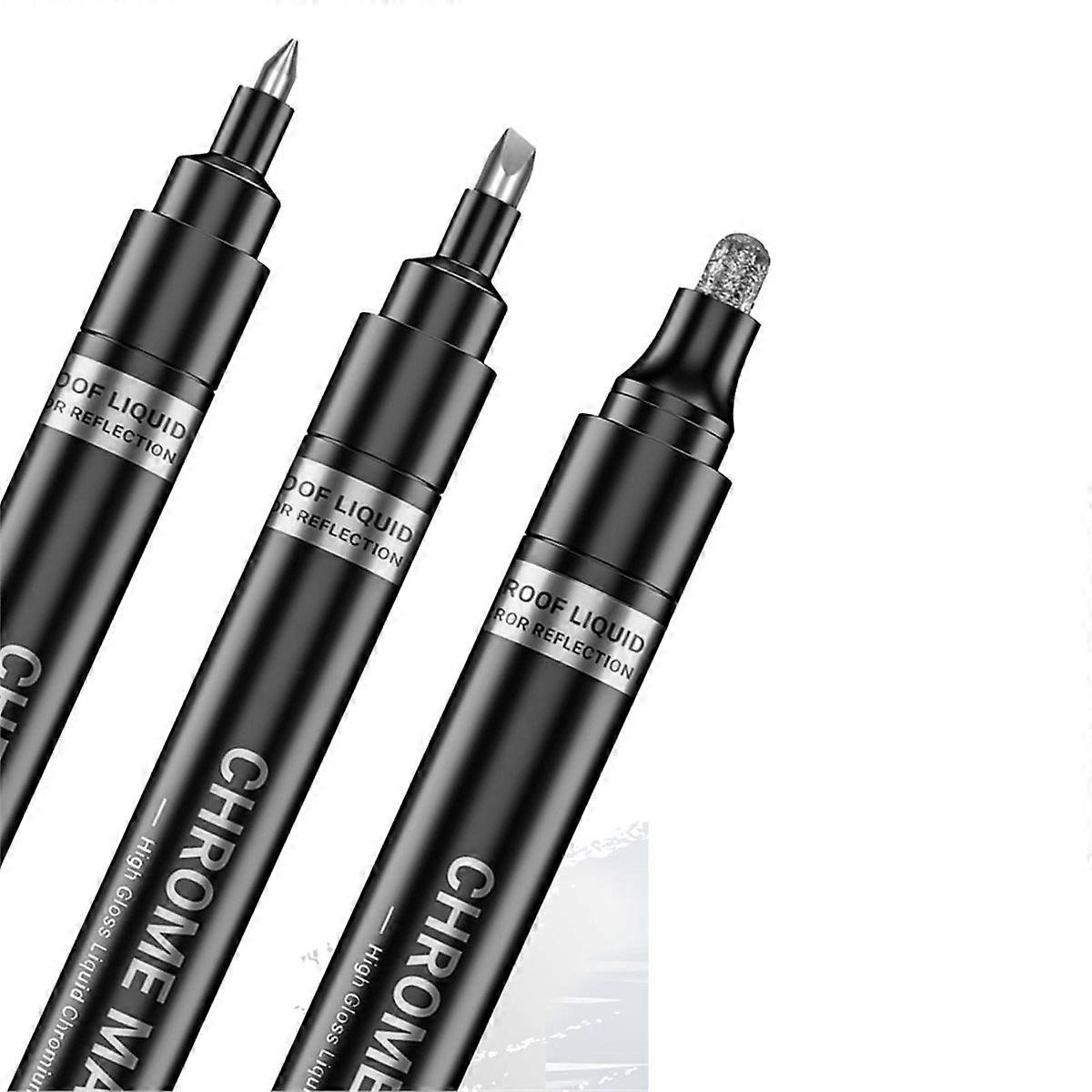 3Pc Liquid Mirror Chrome Markers,Permanent Reflective Metallic Chrome Paint Pen,High Gloss Car DIY
