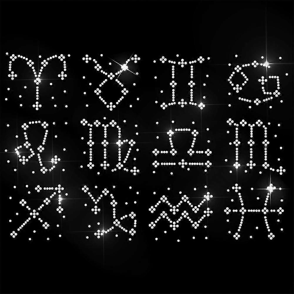 White Rhinestone Iron on Transfer Zodiac Bling Diamond Hotfix Patches for Clothes 11.6"x8.2" Large Iron On Sequin Applique for Jeans Jacket Caps Bag T