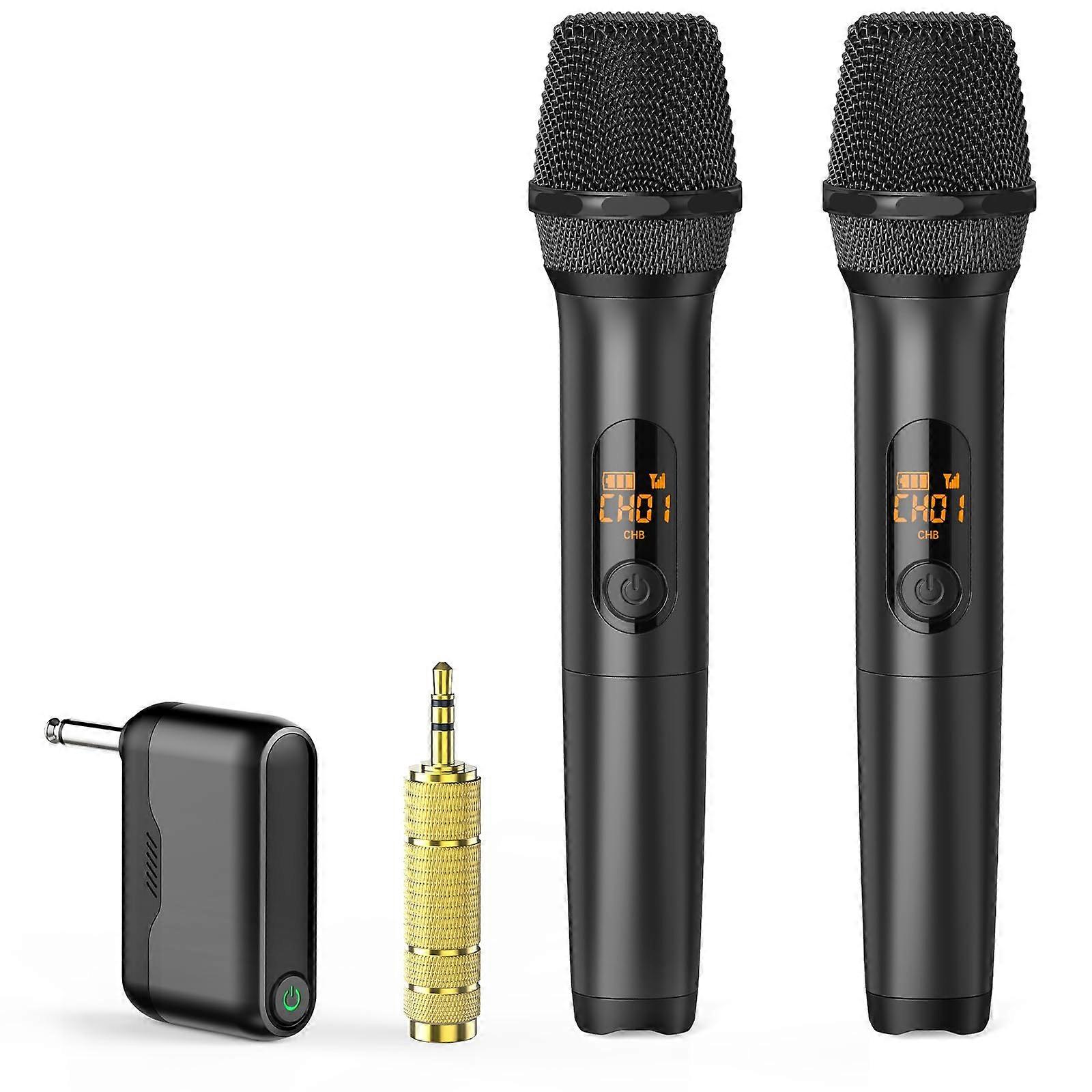 Wireless Microphone System Dual Channel UHF with Rechargeable Receiver, 160ft Range for Karaoke Party Wedding