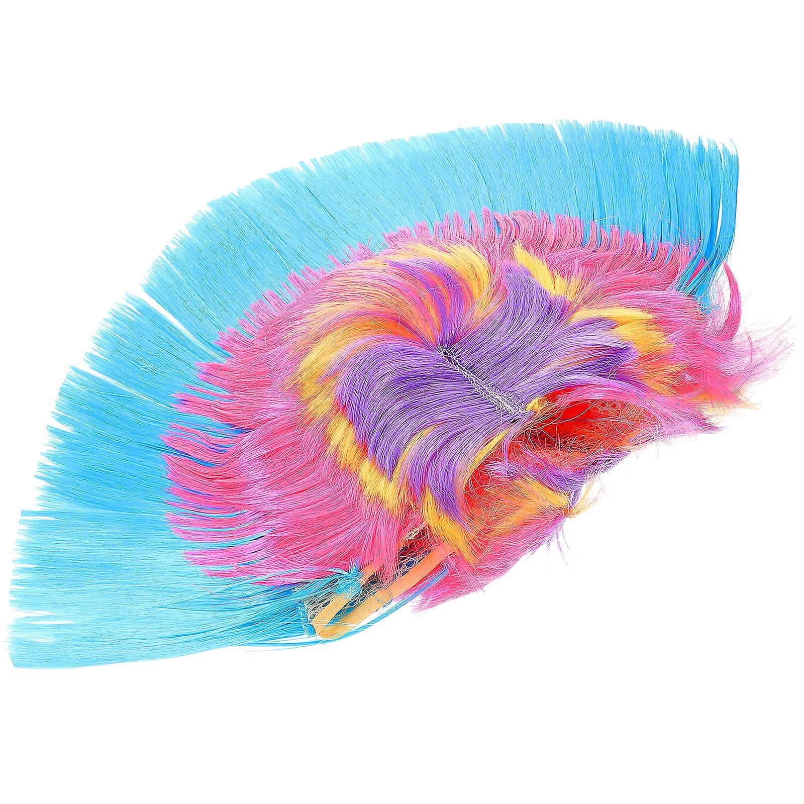Rainbow Wig for Halloween Party Costume with Cockscomb
