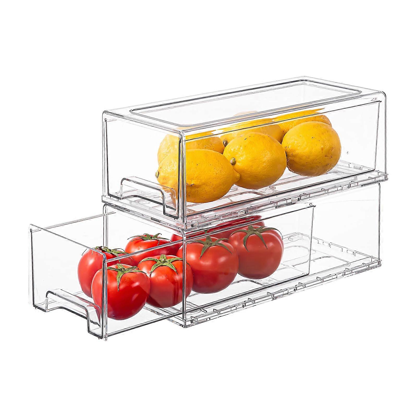 2 Pack Clear Storage Drawers Stackable Refrigerator Organizers for Kitchen Pantry, Medium