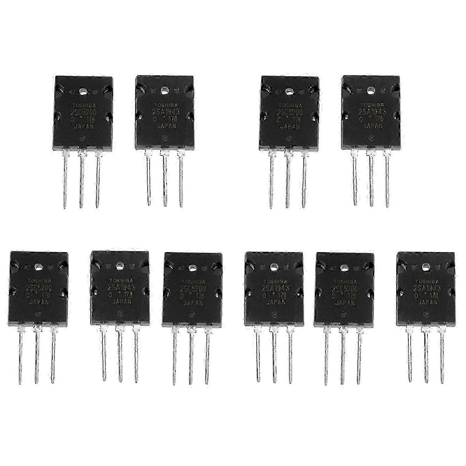 High Power Matched 2SA1943 2SC5200 Audio Transistors, 5 Pair Black