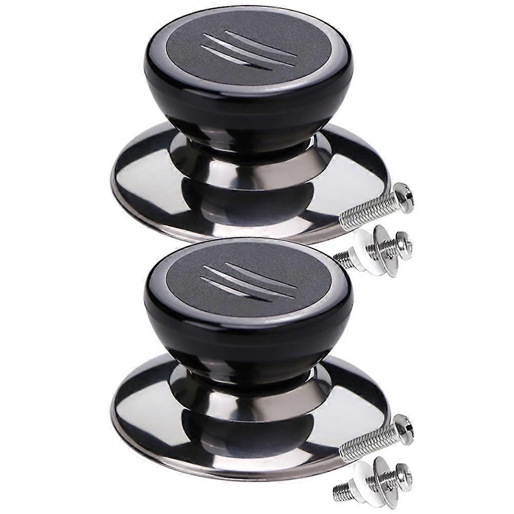Universal Pot Lid Knobs Metal Replacement for Cooking Use 2Pcs Black Handle