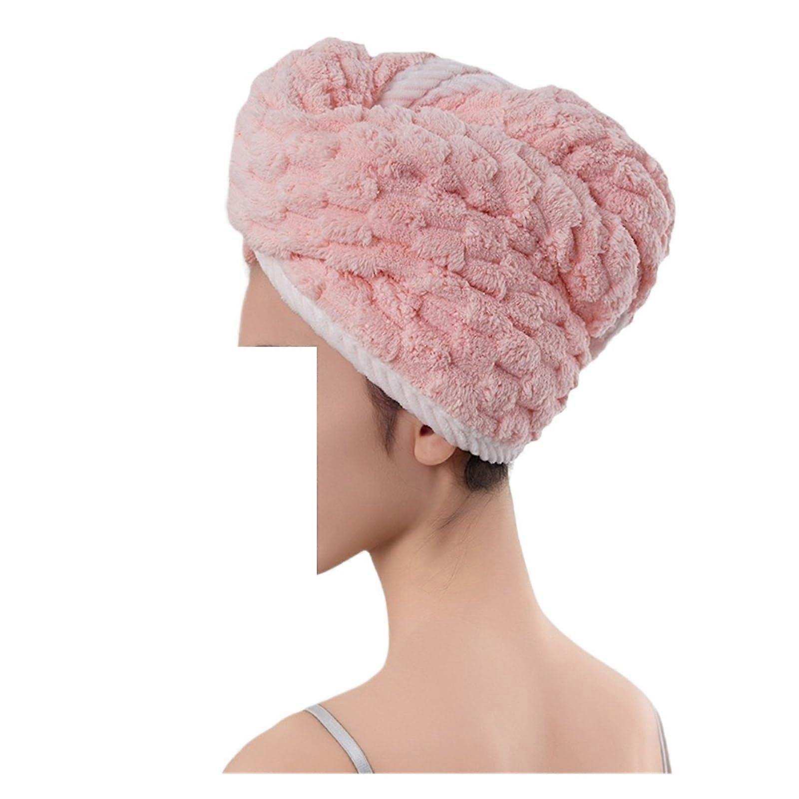 Microfiber Hair Towel Wrap with Button Closure, Thickened Coral Fleece Quick Dry Cap, 2 Pack