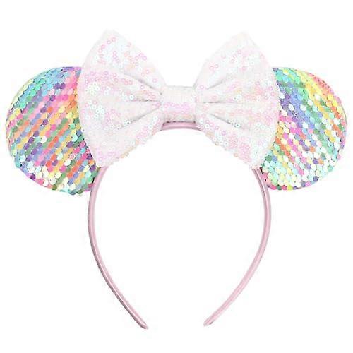 Mouse Ear Headband with Bow, EyeCatching Sequin Design, Style Costume for Adults White