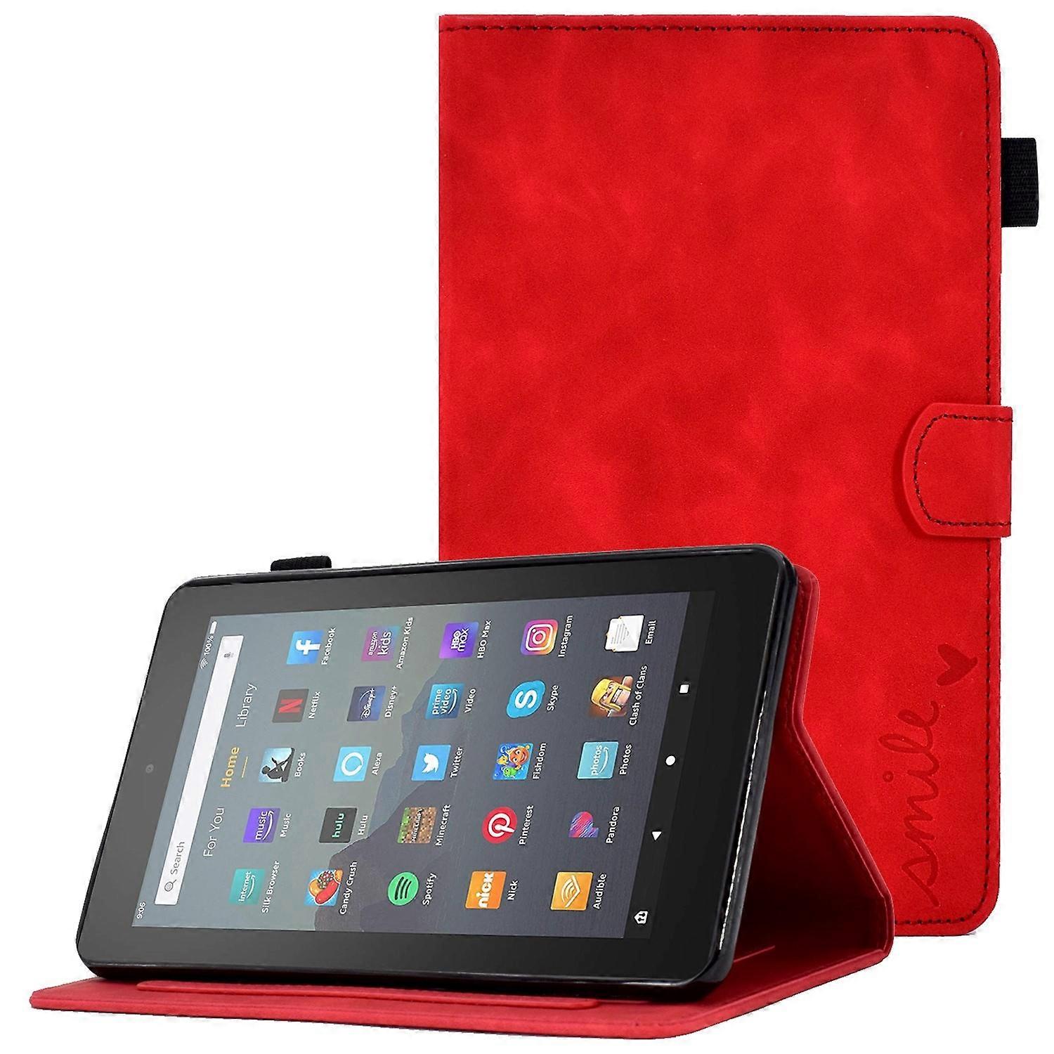 For Amazon Fire 7 (2015)/(2017)/(2019) Heart Shape Imprinted Full Protection Shell Solid Color PU Le