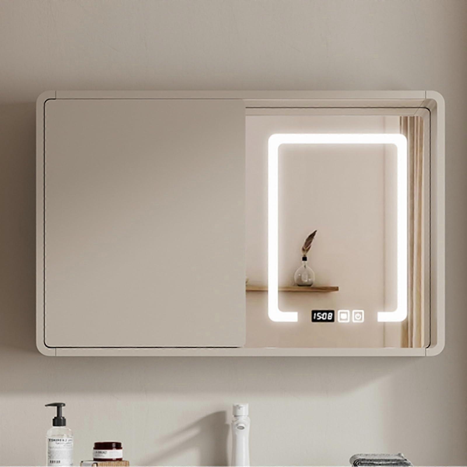 Bathroom Mirror Cabinet with LED Lighting, Touch Control, AntiFog, Sliding Storage, Milky White