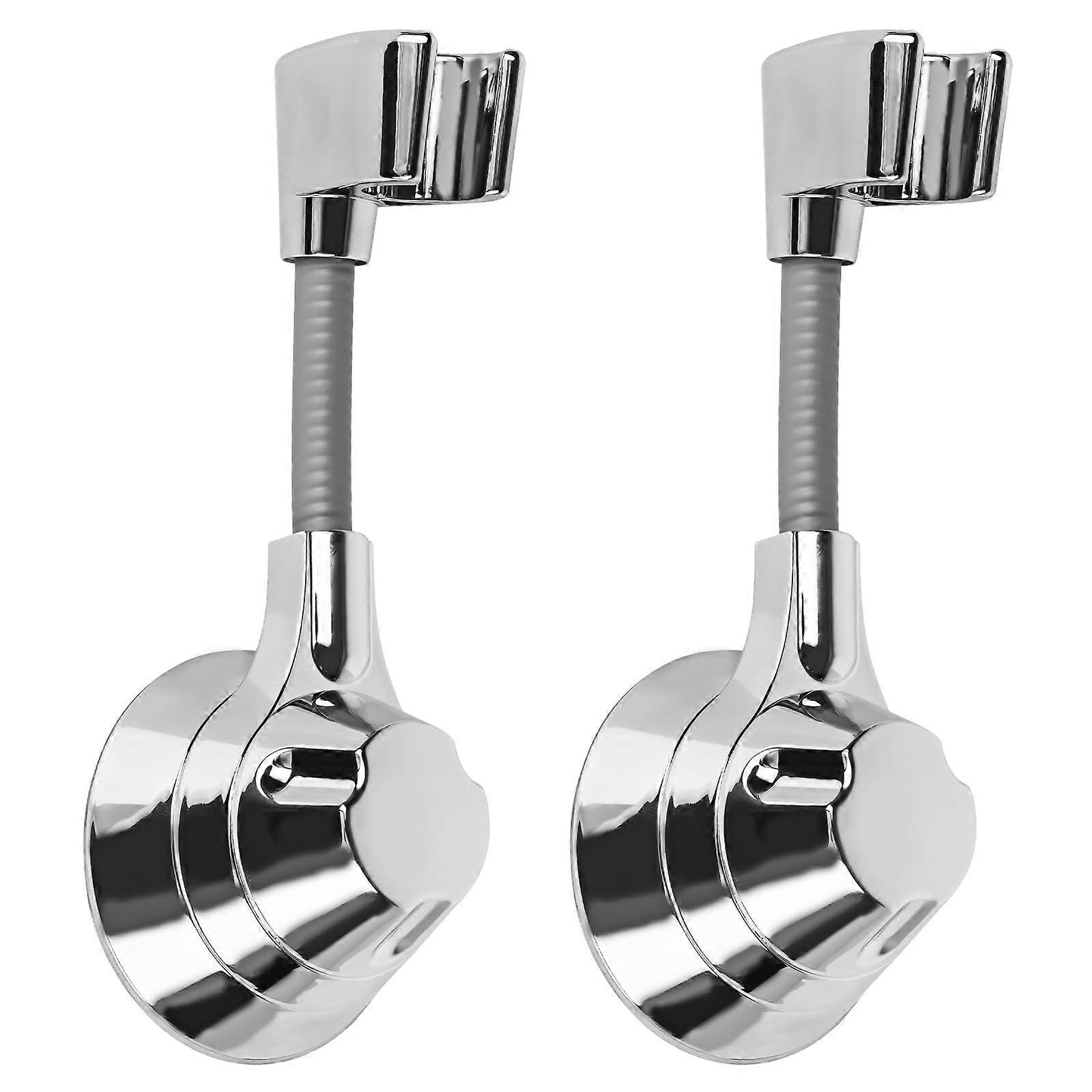 2 Pcs Wall Mount Shower Head Holder Adjustable No Drill Adhesive ABS Silver for Bathroom