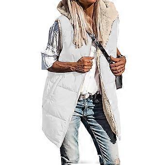 Ärmellose Damen-Winter-Steppweste mit Kapuze, doppelseitig, wendbar, fleecegefüttert, lockere Passform, mit Taschen