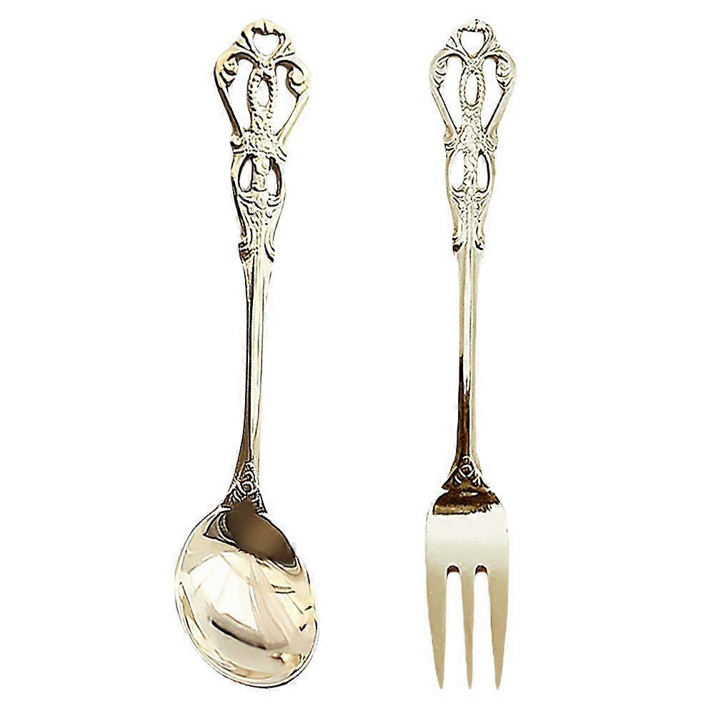 1 Set Kitchen Tableware English Fork Spoon Eating Tools Retro Tableware