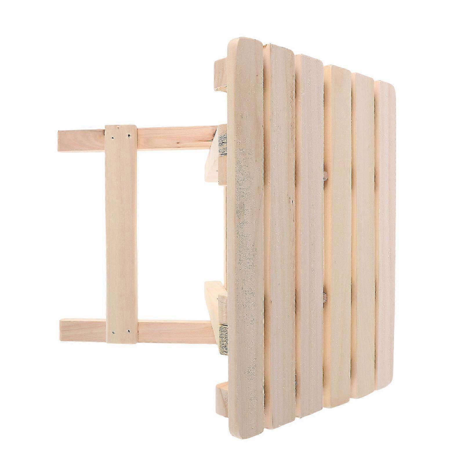 Beige Solid Wood Folding Stool for Home Use Compact Design