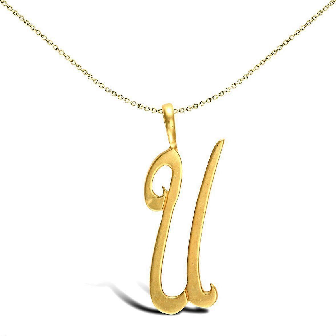 Jewelco London Solid 9ct Yellow Gold Script Identity Initial Pendant Letter U