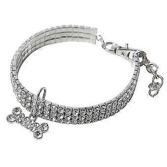 Pet Collar, Bling Crystal Elastic Collar with Bone Pendant