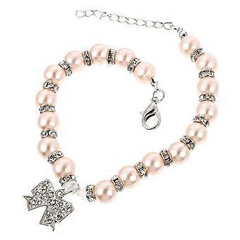 Pink Pearl Pet Necklace with Bowknot for Fashionable Pet Use Alloy Material