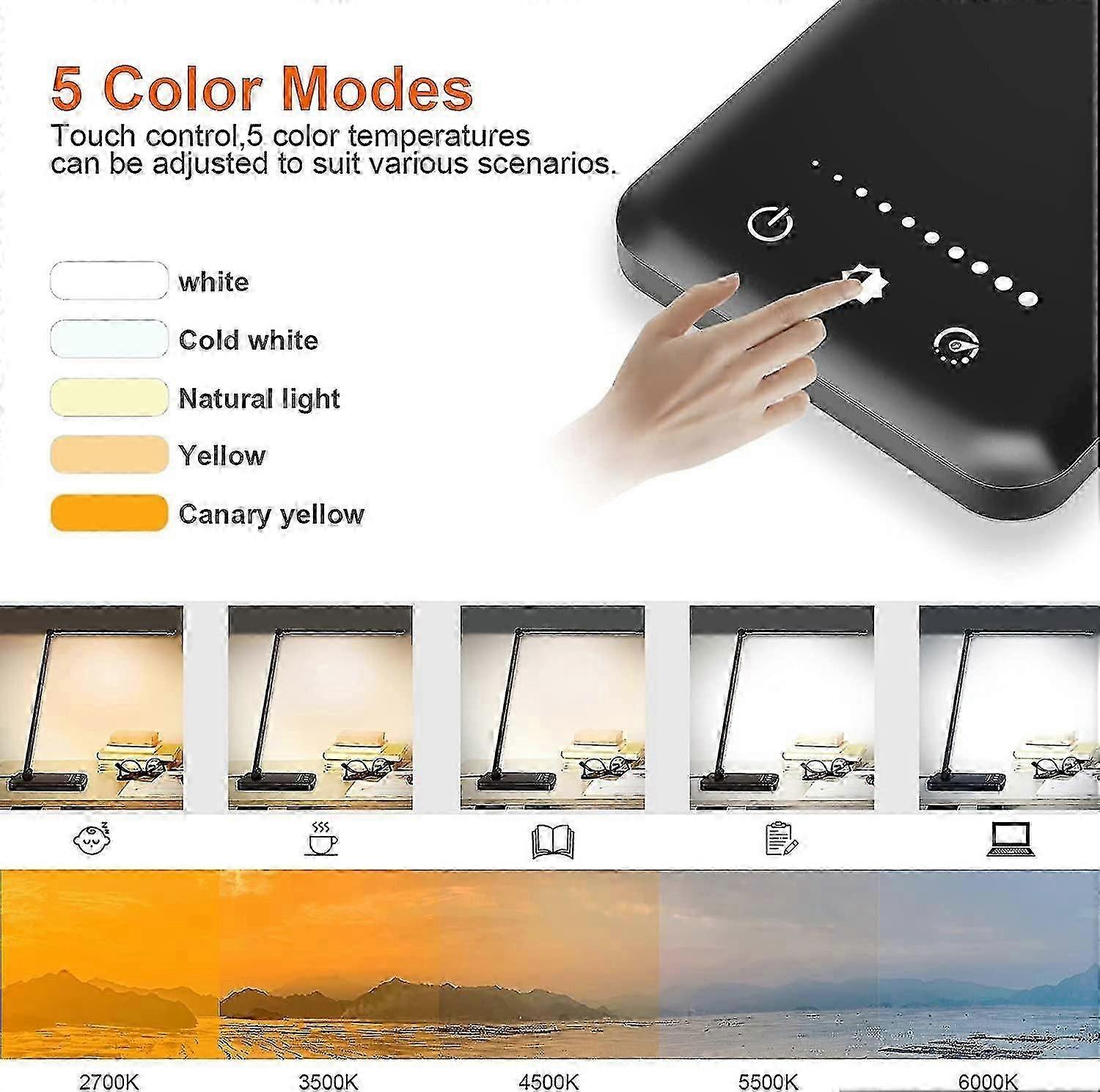 Led Desk Lamp, Dimmable Touch Control Eye Protection With Usb Port/foldable/rotating Timer Function