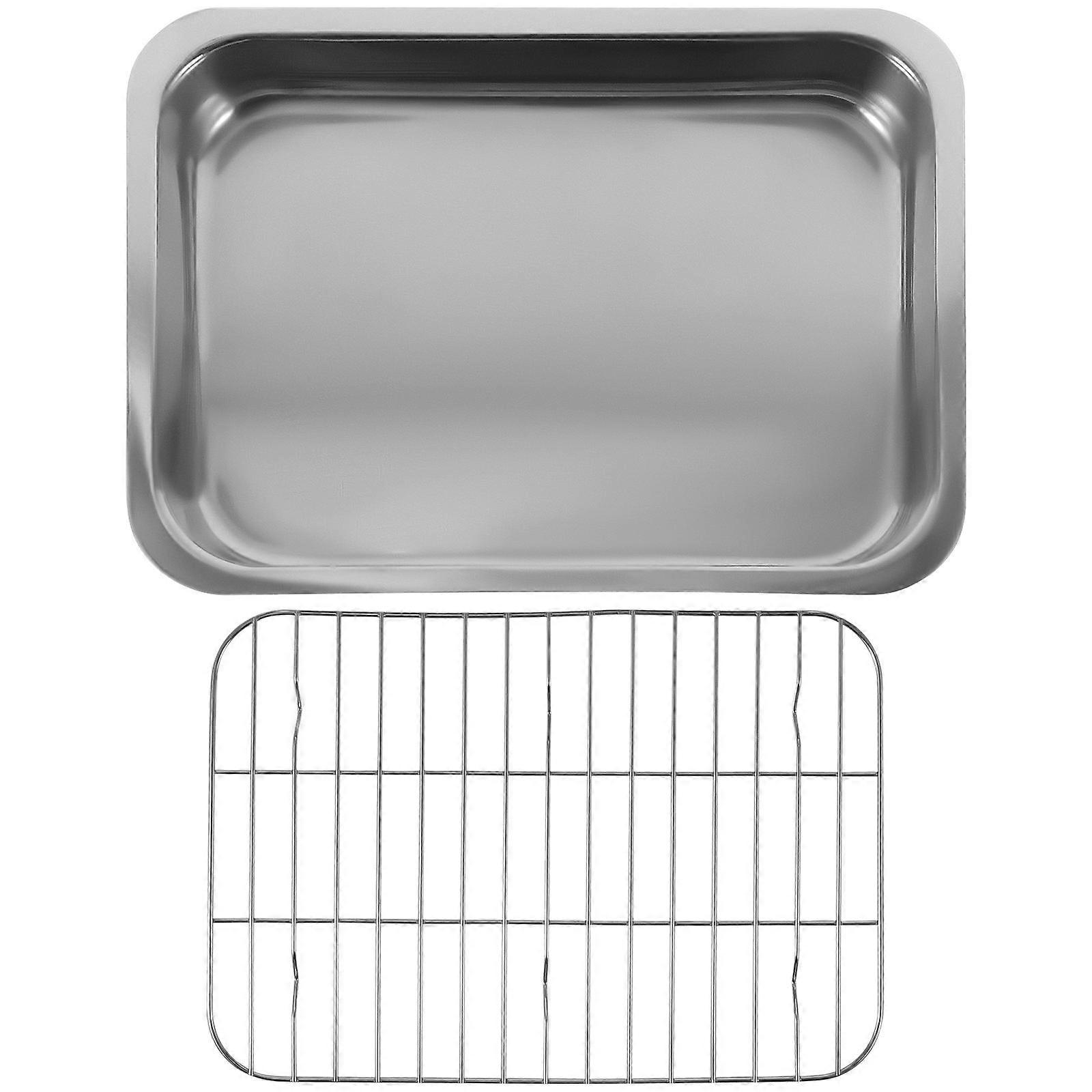 Silver Stainless Steel Rectangular Baking Tray for Kitchen Ovenware Tray 1Set