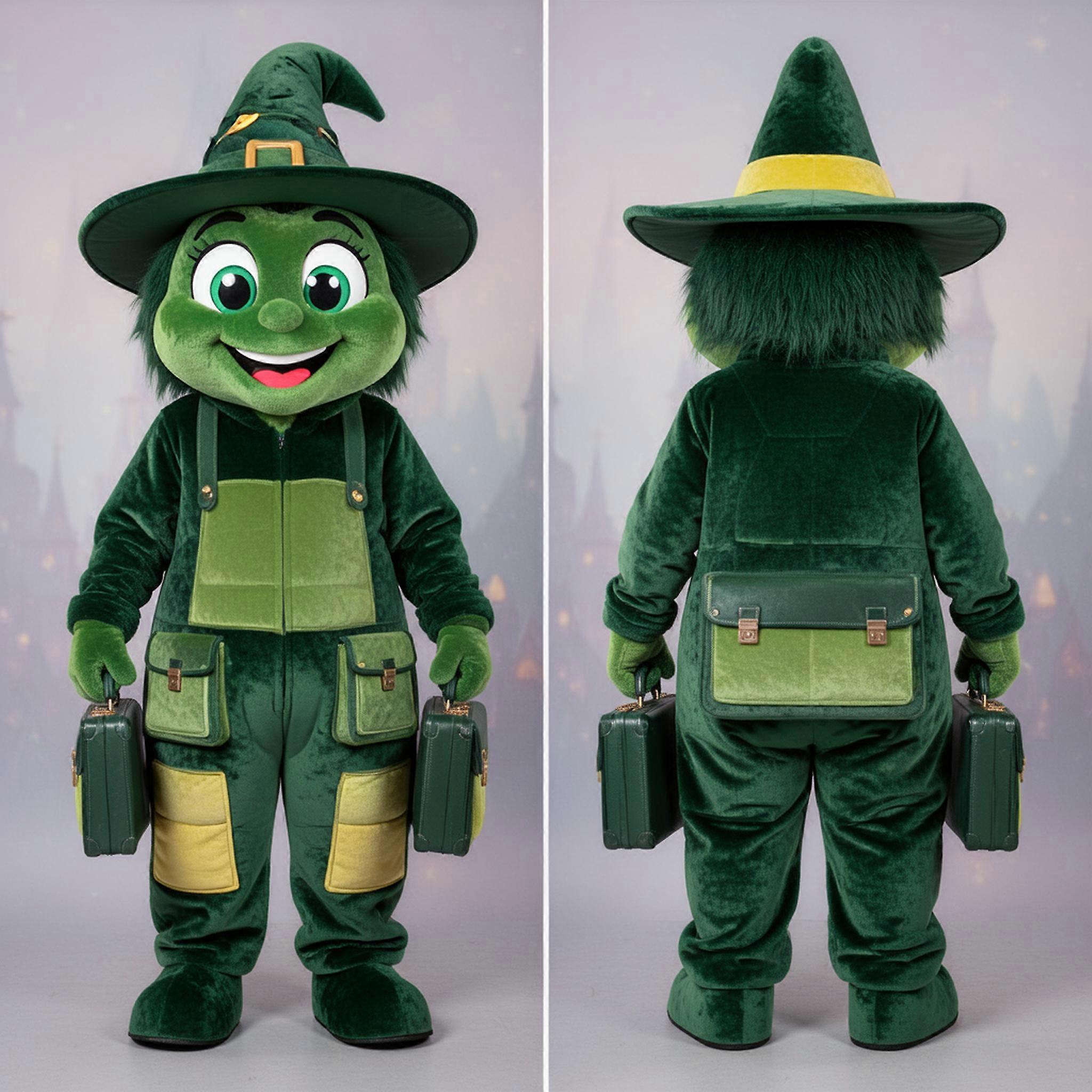 MASTICOT Forest Green Playful Witch Mascot