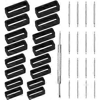 16pcs Black Silicone Watch Band Holder Loop With Pins And Remover