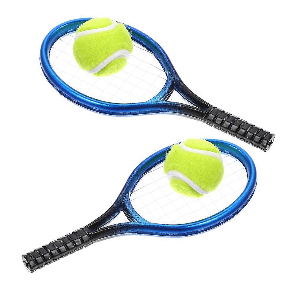 Miniature Tennis Racket Set for Display Authentic 1Set Blue Plastic