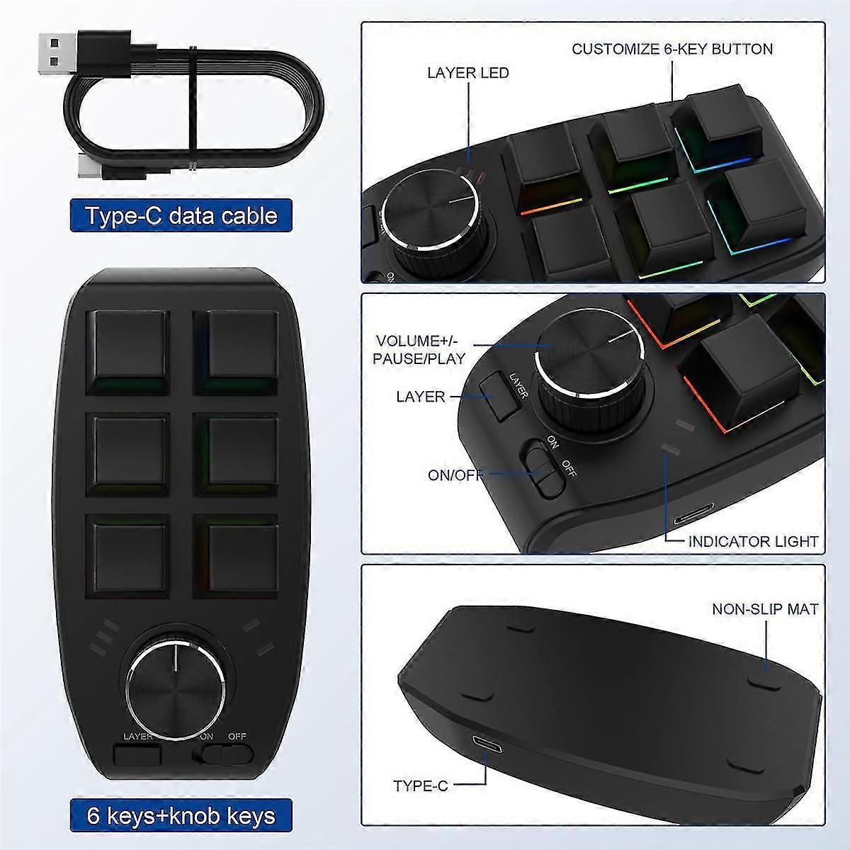 Usb Custom Programming Macro Knob Keyboard 6 Keys Copy Paste Mini Button For Photoshop Gaming Mecha