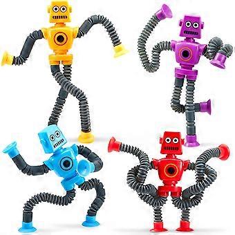 Robot Toys for Kids 4 Pack, Stretchy Telescopic Fidget Robots with Suction Cups, Autism Sensory Toys