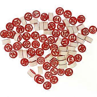 90pcs Wooden Number Chess Pieces Dual Sided Red Circular Set