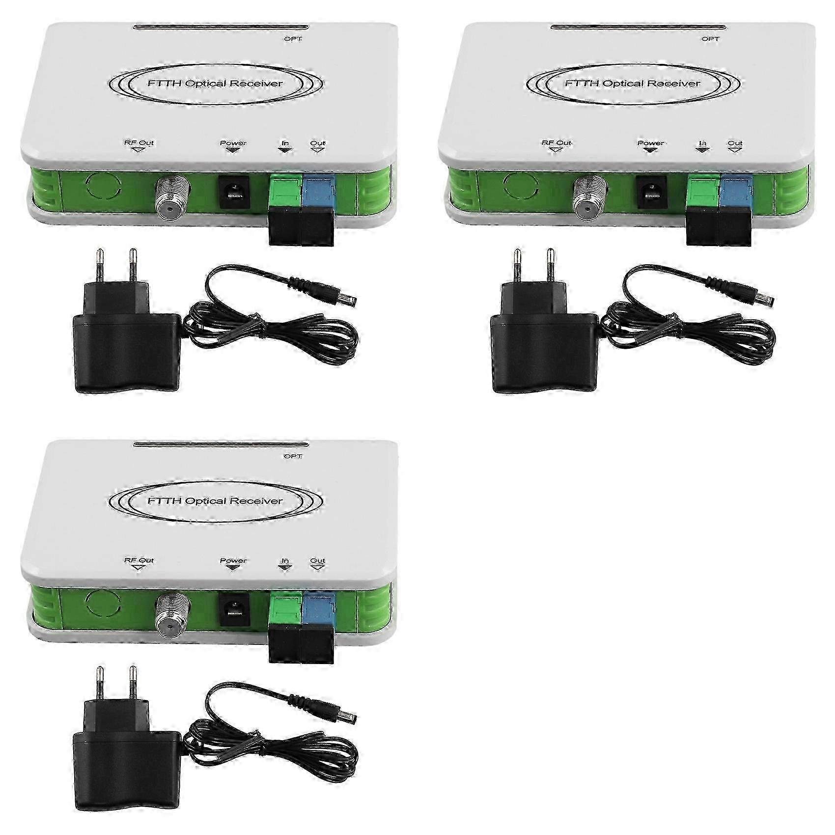 3-Pack CATV System ONU FTTH Optical WDM Receiver, Optical Node Active Triplexer SC/APC Type B, AC 220V EU Plug, White