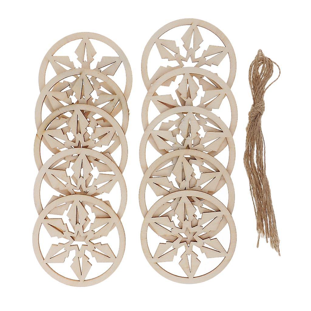 10 Pcs Round Circle Shape Unpainted Hollow Wooden Tags DIY Scrapbooking 2#