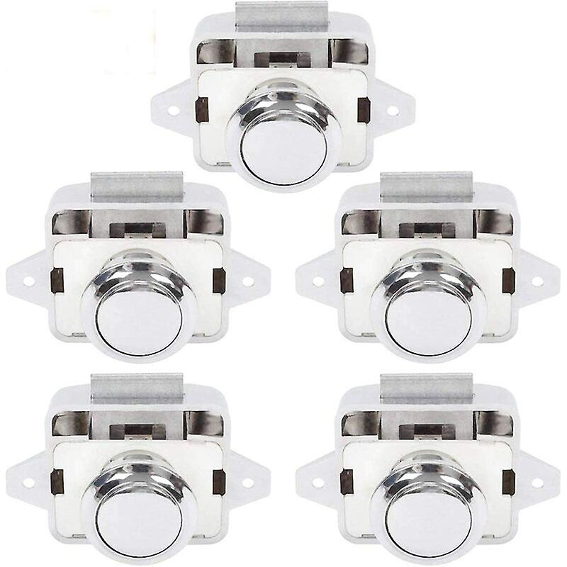 Push Button Latch - Keyless Cabinet Lock Clasp Cupboard Door Knob 5 Piece Silver