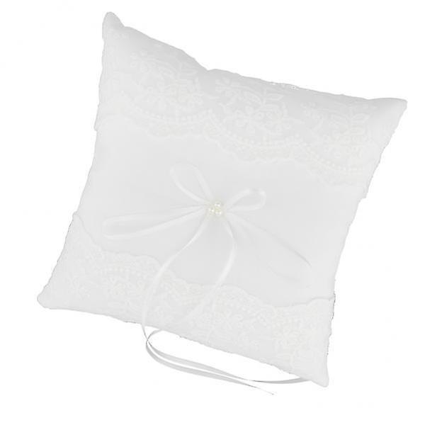 6xWedding Ceremony Party Pearls Lace Ring Pillow Cushion Bearer White