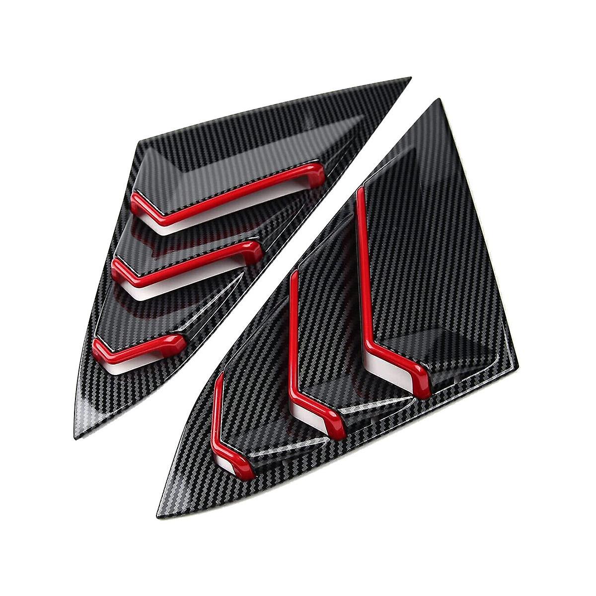 For 2022 2023 Sedan Rear Side Vent Quarter Window Louver Shutter Cover Carbon Fiber+Red