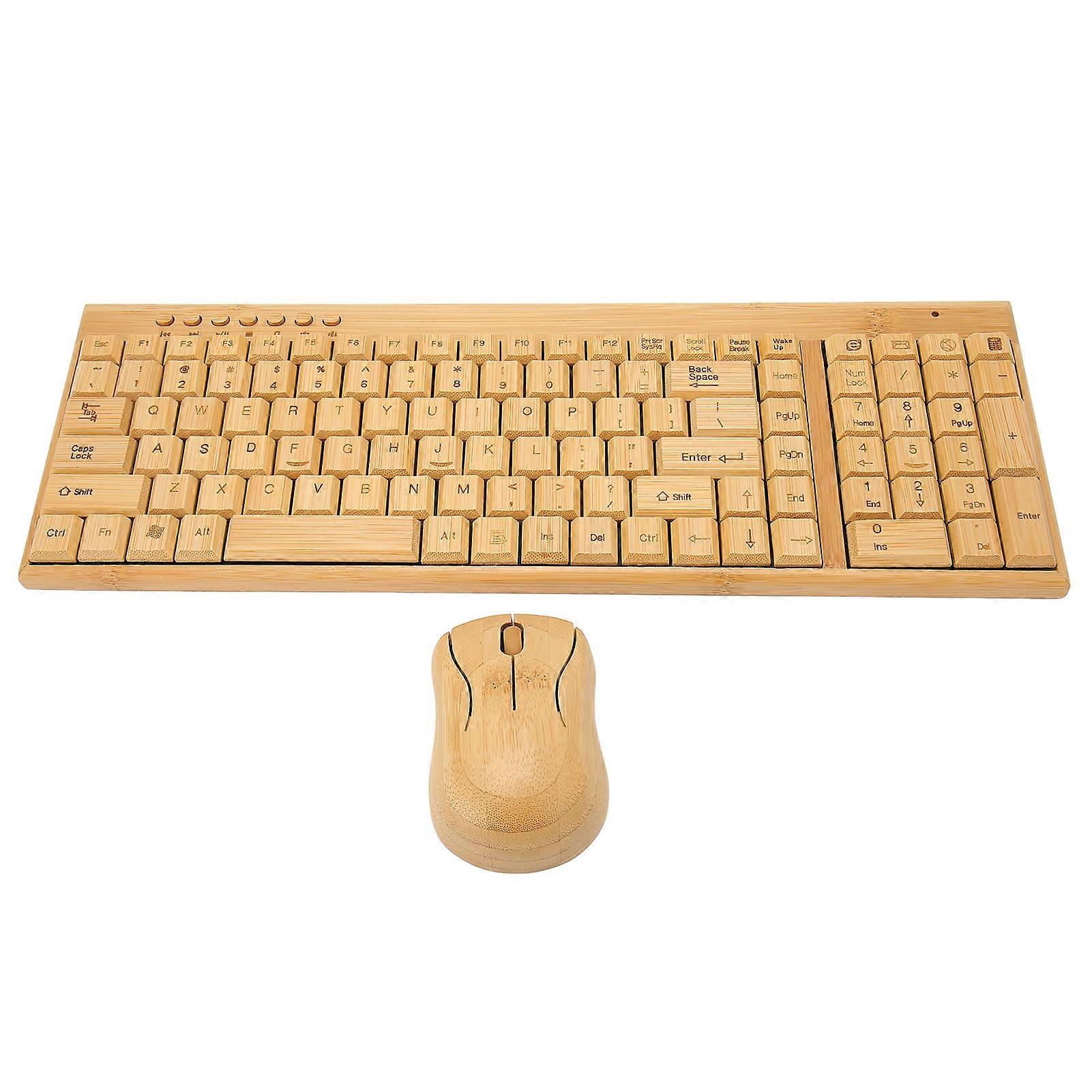 Computer Wireless Devices 2.4GHz Wireless Connection Plug and Play Bamboo Wood Computer Control Devices for Office Mouse and Keyboard Combo