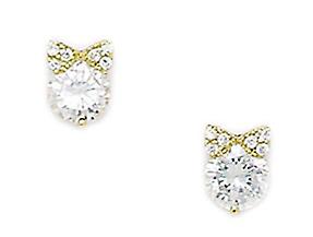 14k Yellow Gold Cubic Zirconia Drop With a Bow Screw Back Earrings 7x5mm Stud Earring for Women