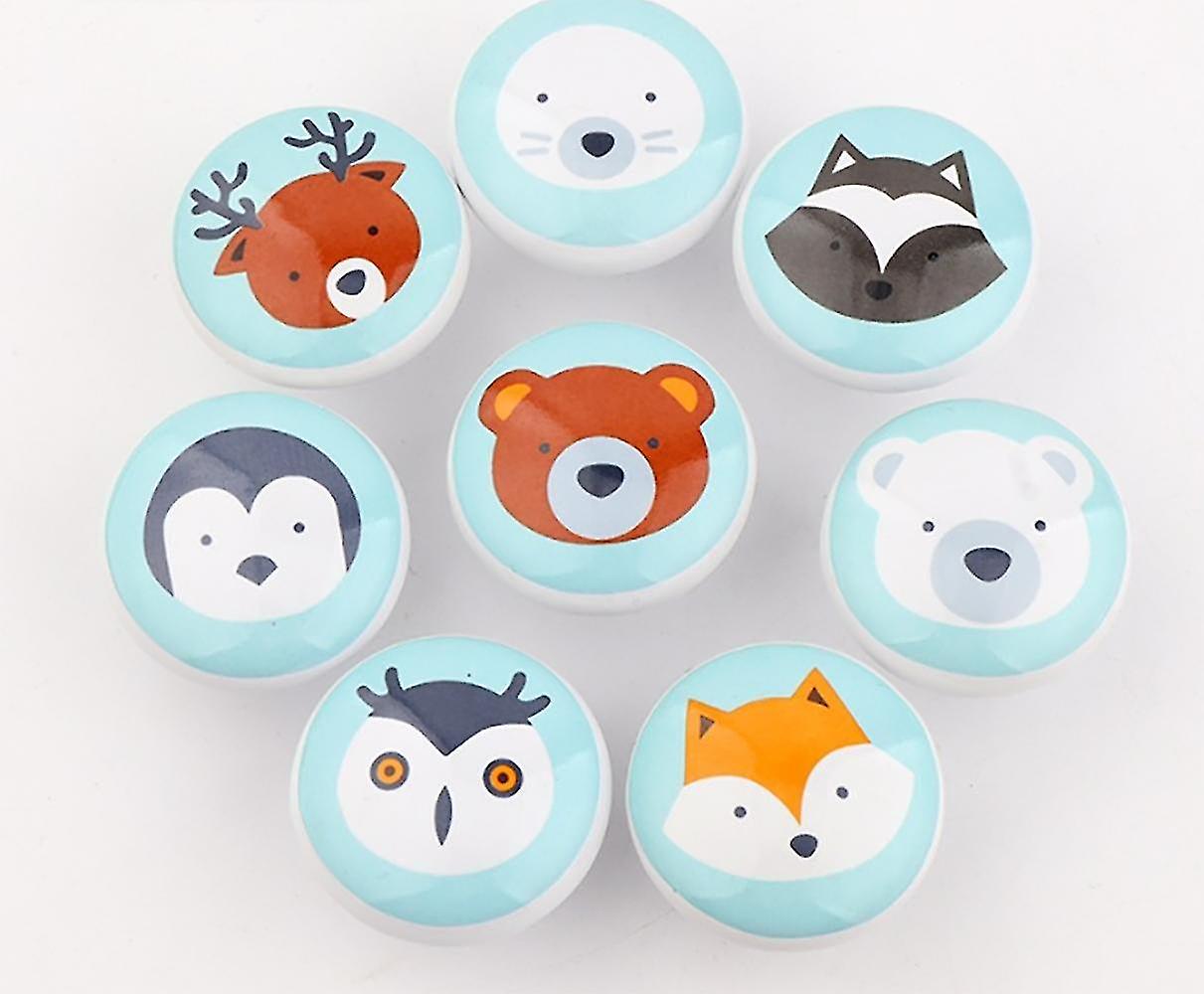 Set Of 8 Ceramic Furniture Knobs Drawer Knobs Animal Pattern Ceramic Knobs Nursery Furniture (blue)